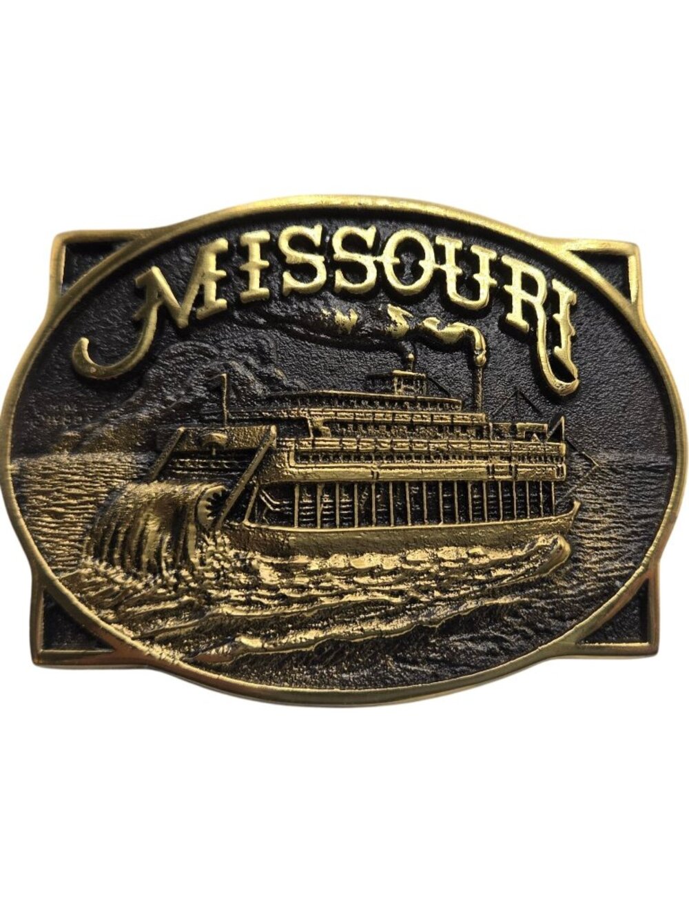 Missouri Belt Buckle Paddle Steamboat Riverboat Heritage Mint 1980 Vintage Brass